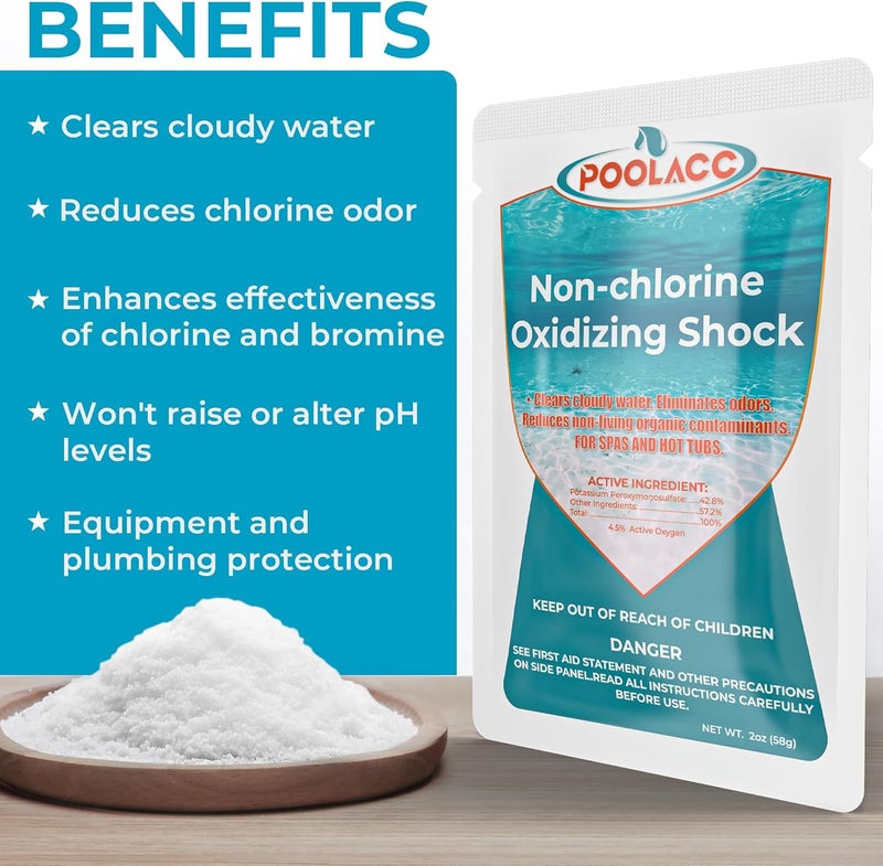POOLACC Non-Chlorine Spa Shock Oxidizer for Hot Tub, Chlorine-Free Treatment & Enhanced Oxidizing Shock for Hot Tubs & Spas, Single Dose Packets for Easy Hot Tub Maintenance & Treatment - 24 Packs (3lbs) - Image 2